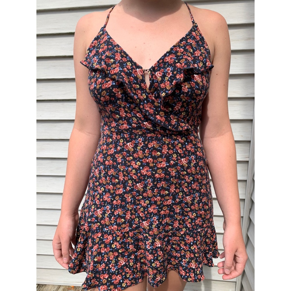 AEO Black Floral Print Spaghetti Strap Dress